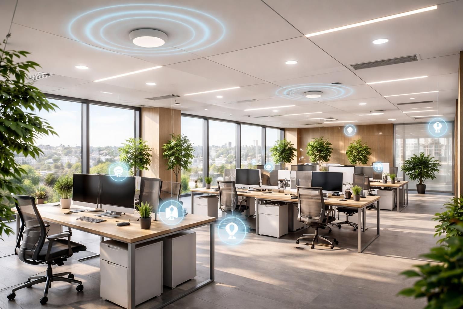 optimisez le confort et la productivité de votre espace de travail grâce à une gestion intelligente de l'éclairage de votre bureau connecté.