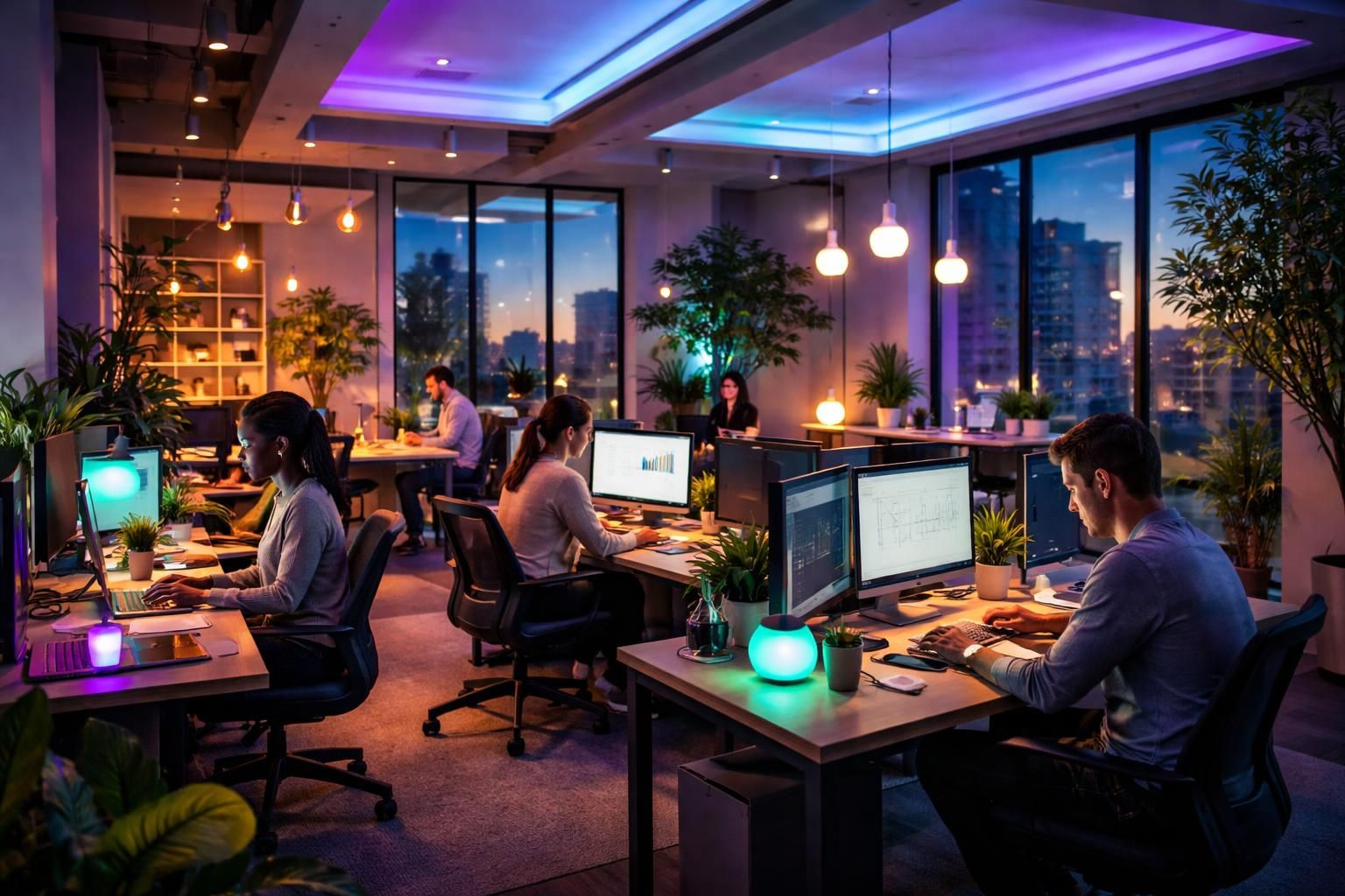 optimisez votre espace de travail avec une gestion d'éclairage de bureau connecté, pour un confort accru et une productivité améliorée au quotidien.