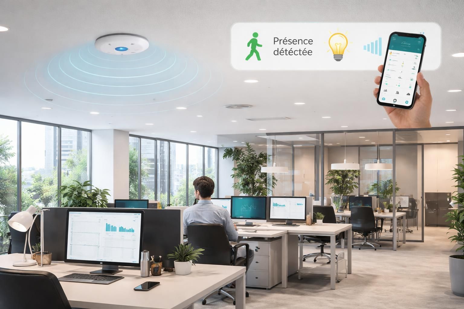 découvrez comment l'éclairage automatique au bureau, grâce à une détection de présence optimisée, améliore le confort et l'efficacité énergétique pour un environnement de travail agréable.