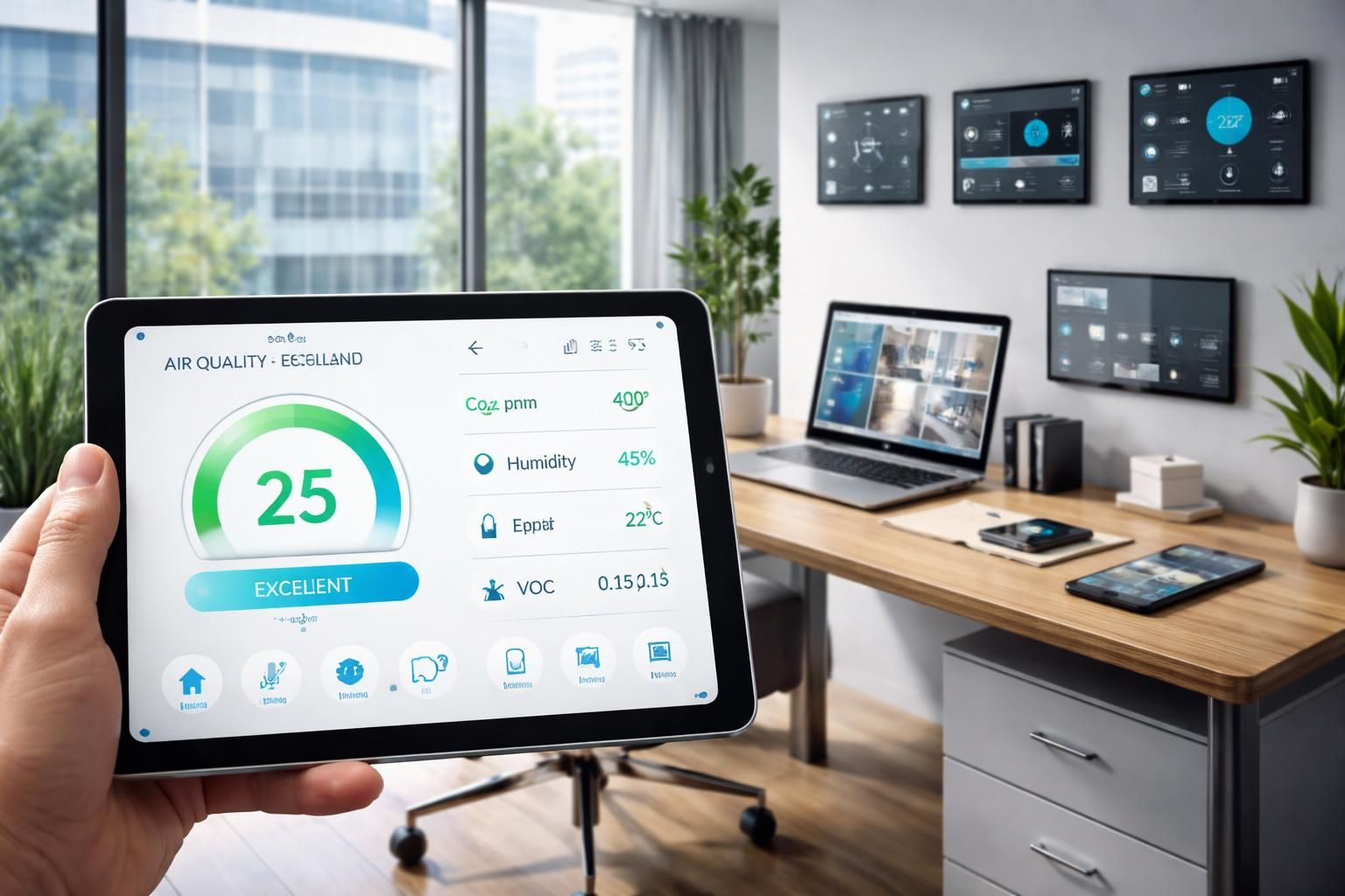 découvrez comment un capteur de qualité de l'air connecté optimise l'environnement de votre bureau pour un espace de travail plus sain et productif.